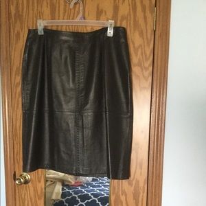 Vintage LEATHER skirt dark brown 18W